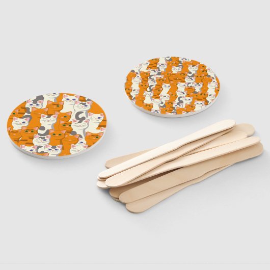 白猫と生姜の猫が緑の目を青く描く ハンドファン (組立なし)