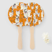 白猫と生姜の猫が緑の目を青く描く ハンドファン (正面&裏面)