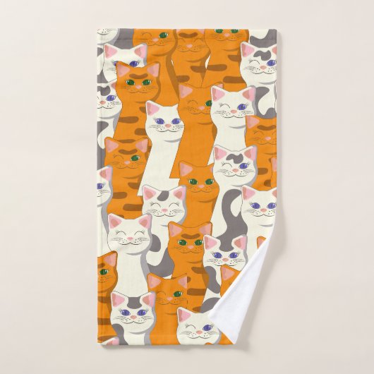 白猫と生姜の猫が緑の目を青く描く バスタオルセット (ハンドタオル)