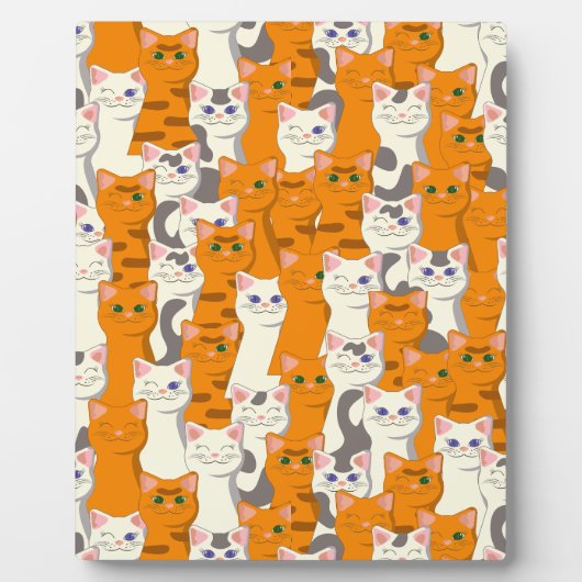 白猫と生姜の猫が緑の目を青く描く フォトプラーク (正面)