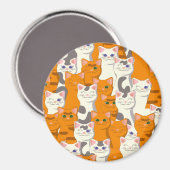 白猫と生姜の猫が緑の目を青く描く マグネット (正面/裏面)