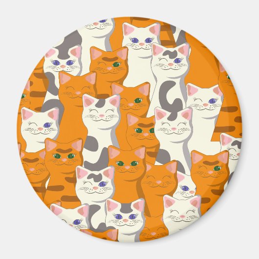 白猫と生姜の猫が緑の目を青く描く マグネット (正面)