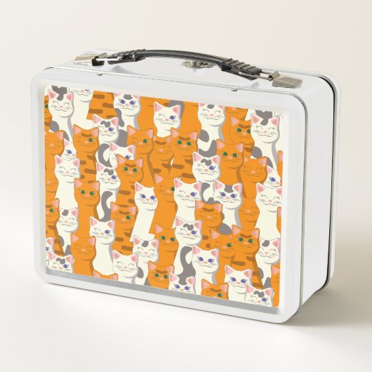 白猫と生姜の猫が緑の目を青く描く メタルランチボックス (裏面)