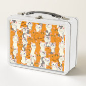 白猫と生姜の猫が緑の目を青く描く メタルランチボックス (正面)