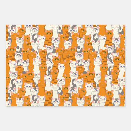 白猫と生姜の猫が緑の目を青く描く ラッピングペーパーシート (正面3)