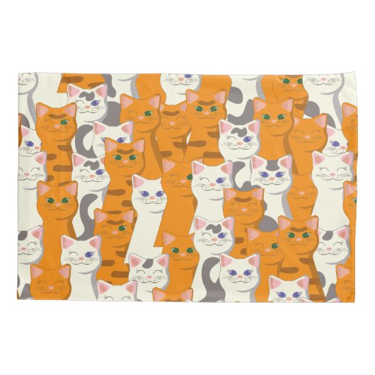 白猫と生姜の猫が緑の目を青く描く 枕カバー (裏面)