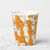 白猫と生姜の猫が緑の目を青く描く 紙コップ (裏面)