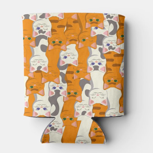 白猫と生姜の猫が緑の目を青く描く 缶クーラー (裏面)