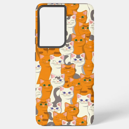 白猫と生姜の猫が緑の目を青く描く SAMSUNG GALAXYケース (裏面)