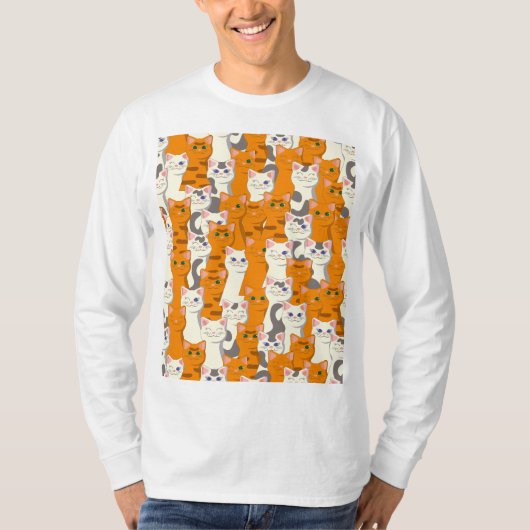 白猫と生姜の猫が緑の目を青く描く Tシャツ (正面)