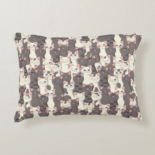 白猫と白猫の柄 アクセントクッション (正面)