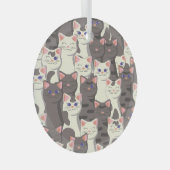 白猫と白猫の柄 ガラスオーナメント (正面右)