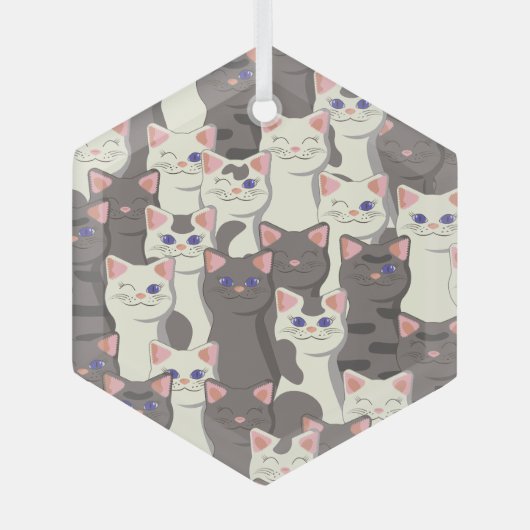 白猫と白猫の柄 ガラスオーナメント (正面)