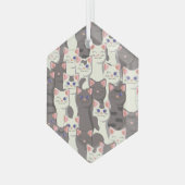 白猫と白猫の柄 ガラスオーナメント (正面左)