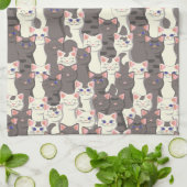 白猫と白猫の柄 キッチンタオル (折り畳み)