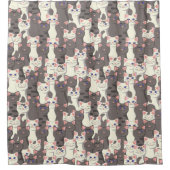 白猫と白猫の柄 シャワーカーテン (正面)