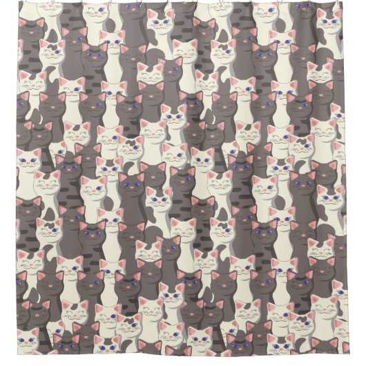 白猫と白猫の柄 シャワーカーテン (正面)