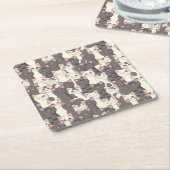 白猫と白猫の柄 スクエアペーパーコースター (アングル)