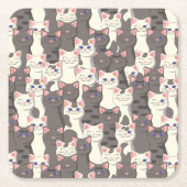 白猫と白猫の柄 スクエアペーパーコースター (正面)