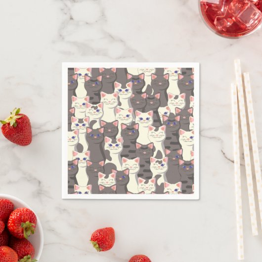 白猫と白猫の柄 スタンダードカクテルナプキン (インサイチュ)