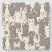 白猫と白猫の柄 ストーンコースター (正面)