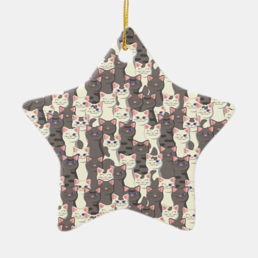 白猫と白猫の柄 セラミックオーナメント (正面)