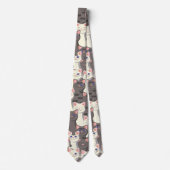 白猫と白猫の柄 ネクタイ (正面)