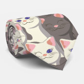 白猫と白猫の柄 ネクタイ (ロール)