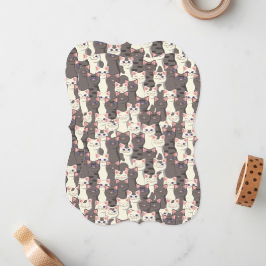 白猫と白猫の柄 ノートカード (正面/裏面インサイチュ)