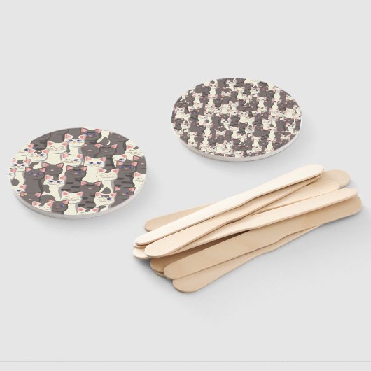 白猫と白猫の柄 ハンドファン (組立なし)