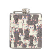 白猫と白猫の柄 フラスク (正面)