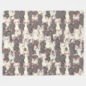 白猫と白猫の柄 フリースブランケット (正面(横))