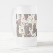 白猫と白猫の柄 フロストグラスビールジョッキ (正面左)