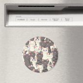 白猫と白猫の柄 マグネット (インサイチュ (食洗機))