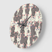 白猫と白猫の柄 ラージ壁時計 (傾斜)