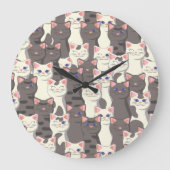 白猫と白猫の柄 ラージ壁時計 (正面)