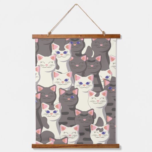 白猫と白猫の柄 吊り下げ型タペストリー (正面)