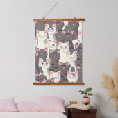 白猫と白猫の柄 吊り下げ型タペストリー (寝室)