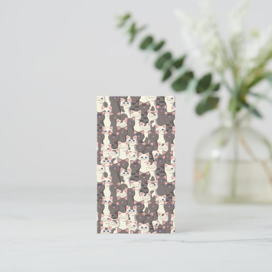 白猫と白猫の柄 名刺 (スタンド正面)