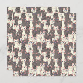 白猫と白猫の柄 招待状 (正面/裏面)