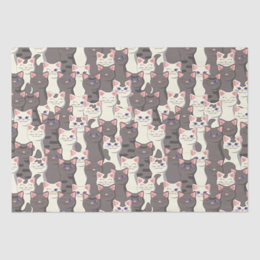 白猫と白猫の柄 薄葉紙 (正面)