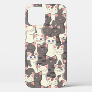 白猫と白猫の柄 iPhone 12ケース