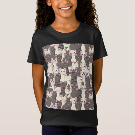 白猫と白猫の柄 Tシャツ (正面)