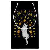 白猫と紅葉イラストレーション スモールペーパーバッグ (裏面)