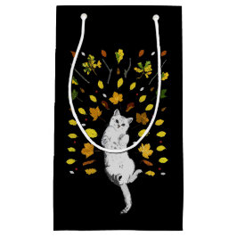 白猫と紅葉イラストレーション スモールペーパーバッグ