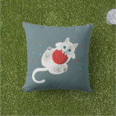 白猫と赤遊球のイラストレーション アウトドアクッション (芝生)