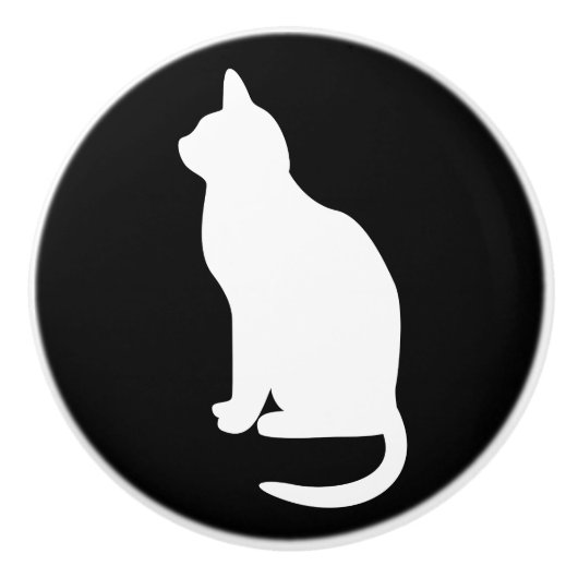 白猫に向かって座離れる セラミックノブ (正面)