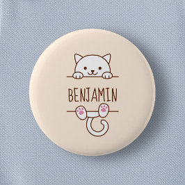 白猫ののぞき名前をカスタムする 缶バッジ