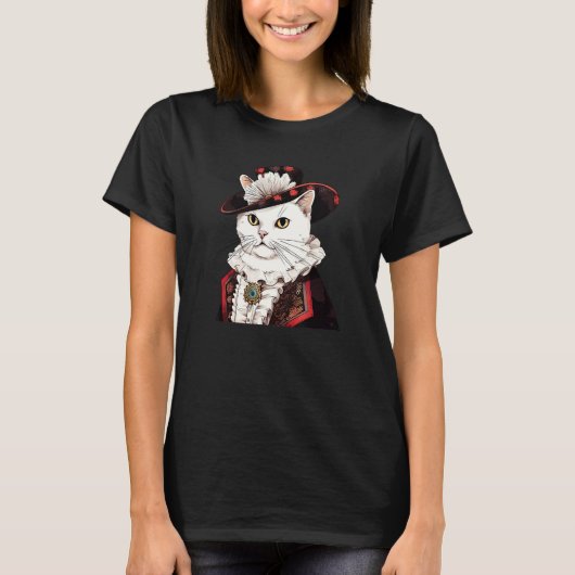 白猫のイギリス紳士 笑える ペット ビクトリアン Tシャツ (正面)