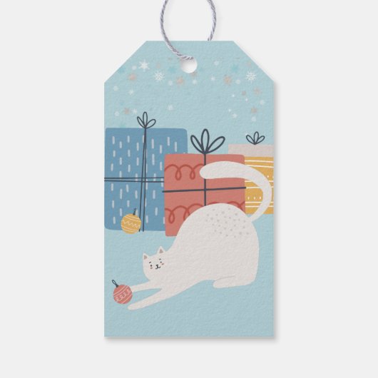 白猫のクリスマスオーナメント玉プレゼントプレゼント ギフトタグ (裏面)